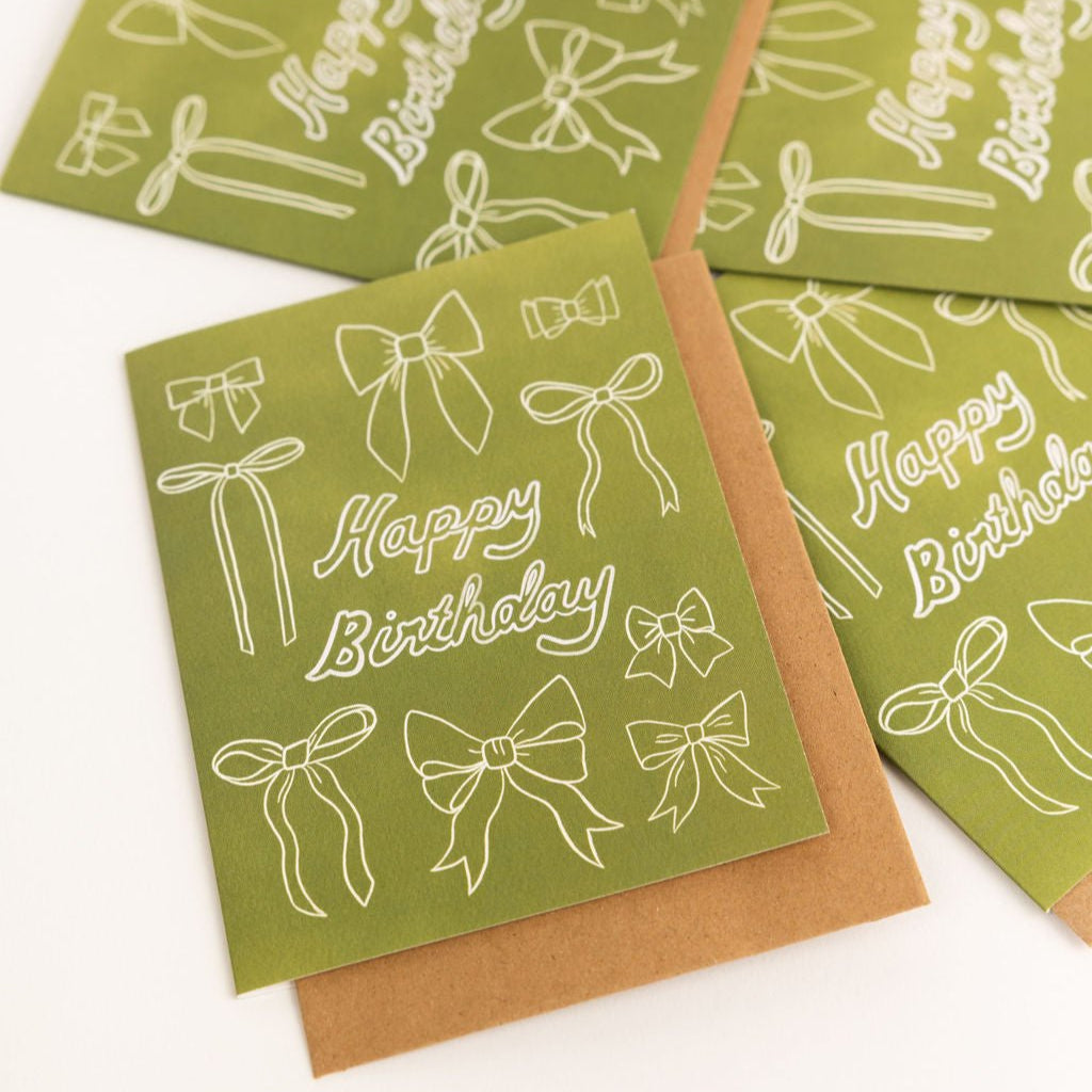 Olive Bows Birthday Card - Freshie & Zero Studio Shop
