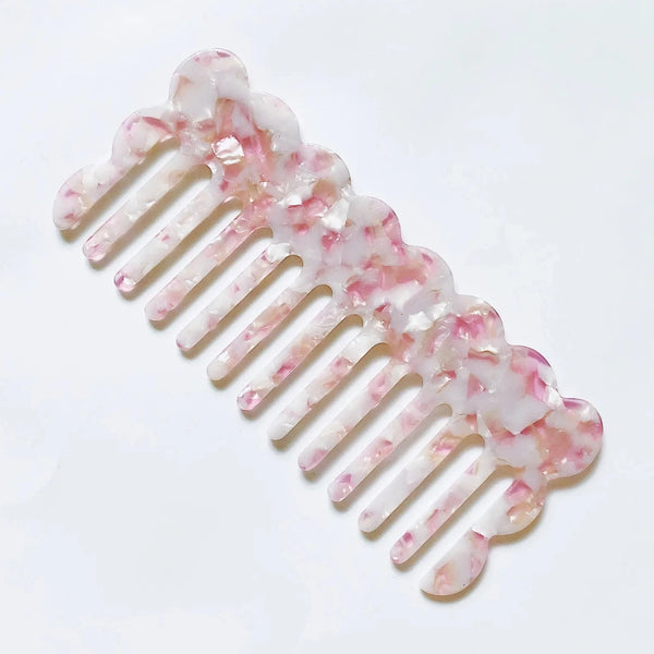 Scalloped Edge Acetate Hair Comb: Pink Marble - Freshie & Zero Studio Shop