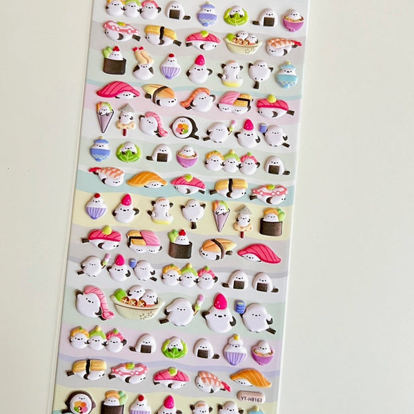 Sushi Seal Puffy Stickers Sheet - Freshie & Zero Studio Shop