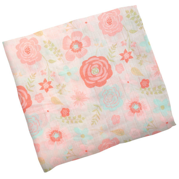 Cotton Muslin Baby Blanket - Coral Flower - Freshie & Zero Studio Shop
