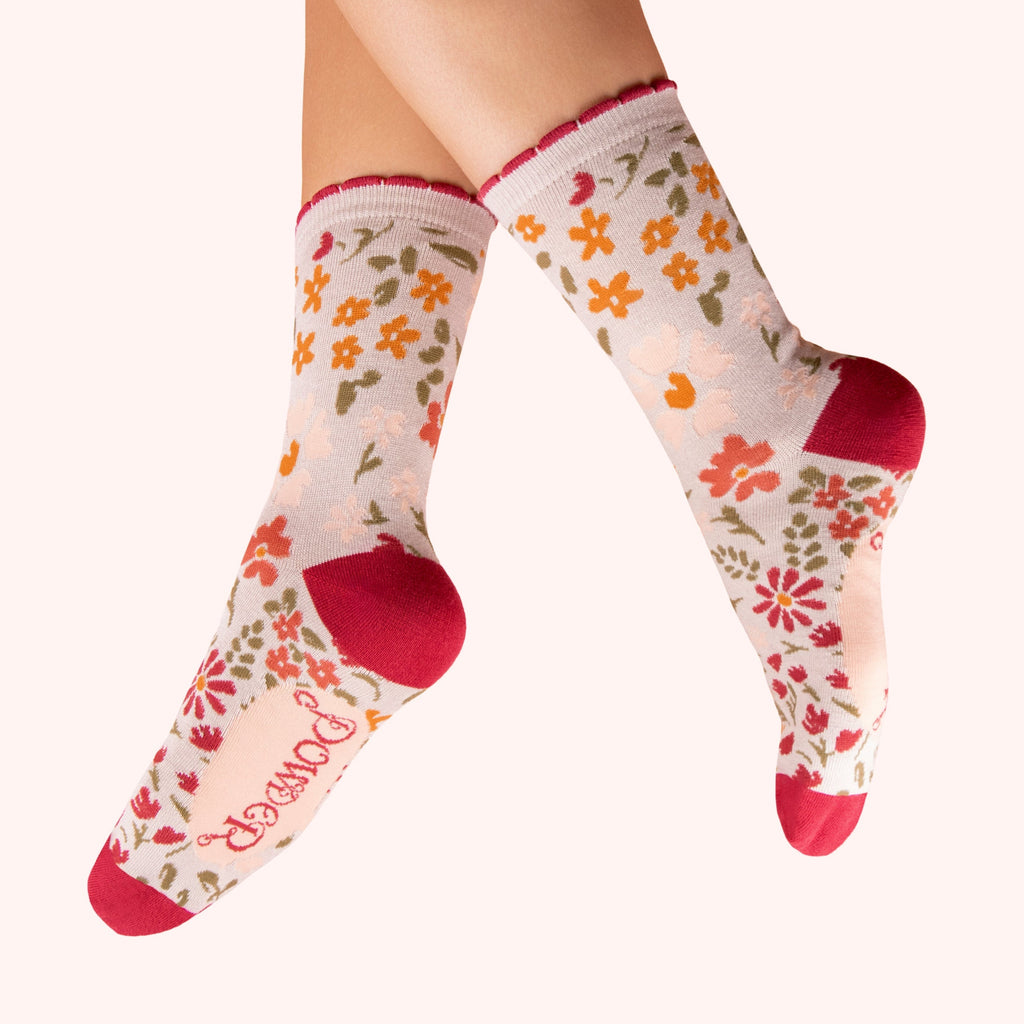 Ladies' Socks - Flower Meadow, Cream - Freshie & Zero Studio Shop