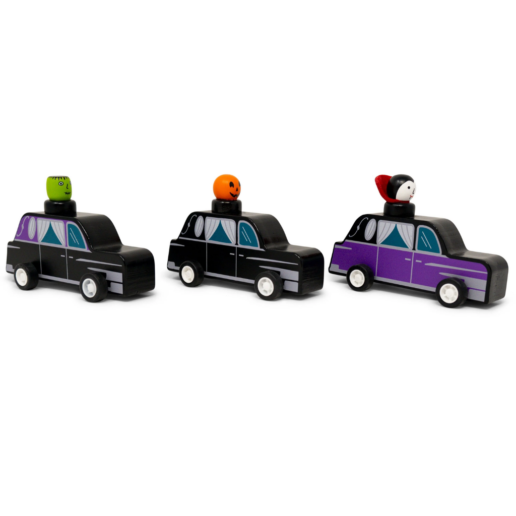 Pull Back Wooden Toy: Spooky Friends In Hearses - Freshie & Zero Studio Shop