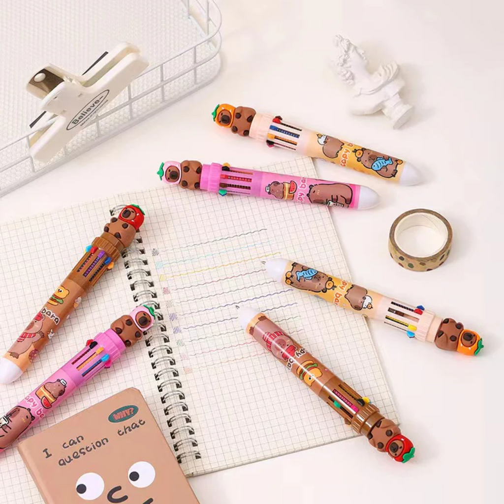 Kawaii Capybara Multicolor Retractable Gel Pens - Freshie & Zero Studio Shop