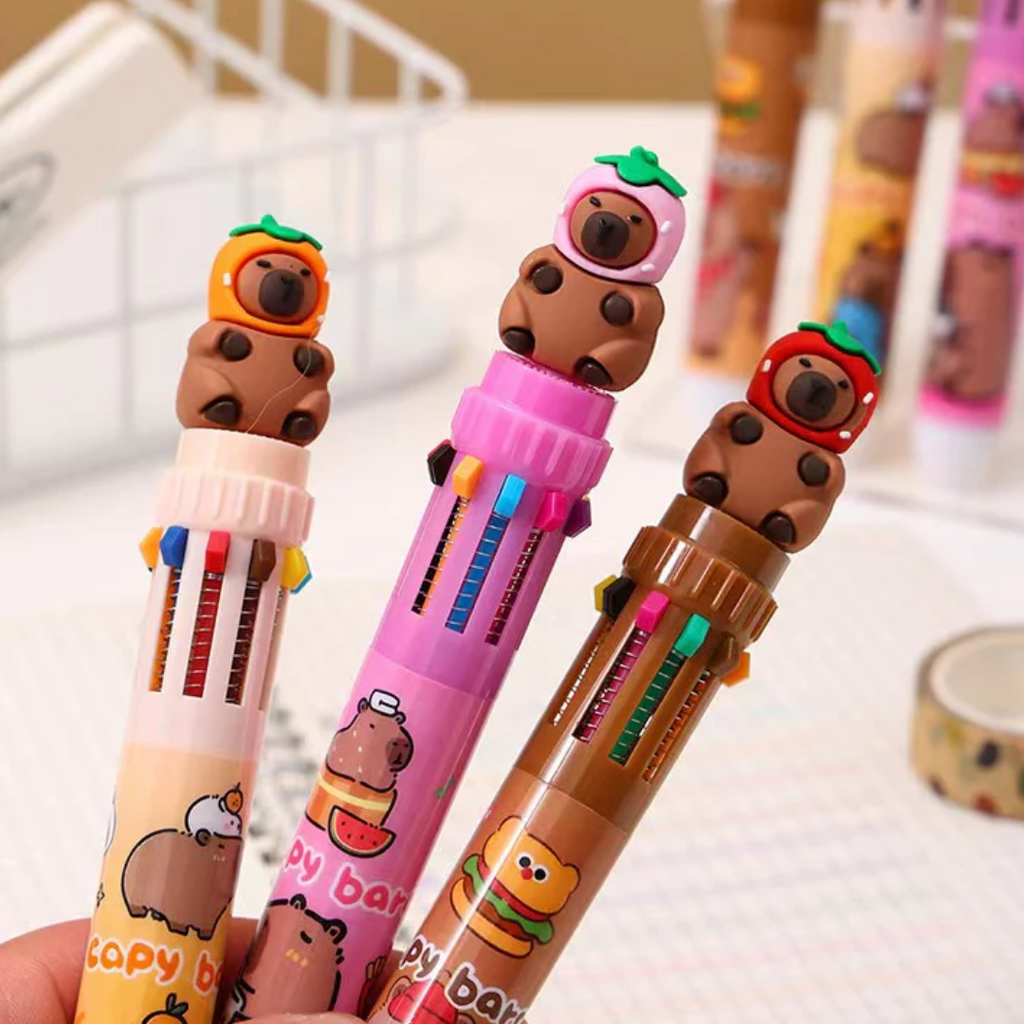 Kawaii Capybara Multicolor Retractable Gel Pens - Freshie & Zero Studio Shop