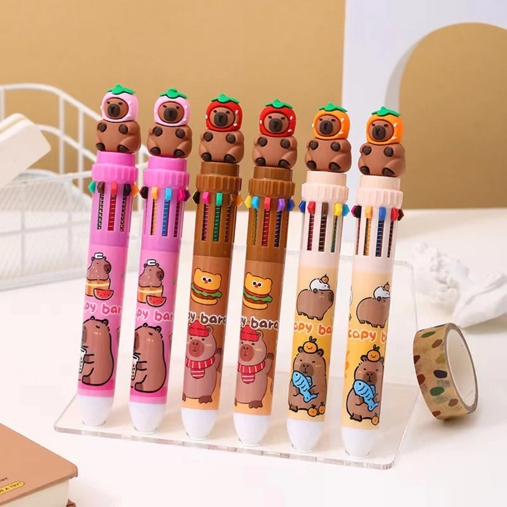 Kawaii Capybara Multicolor Retractable Gel Pens - Freshie & Zero Studio Shop