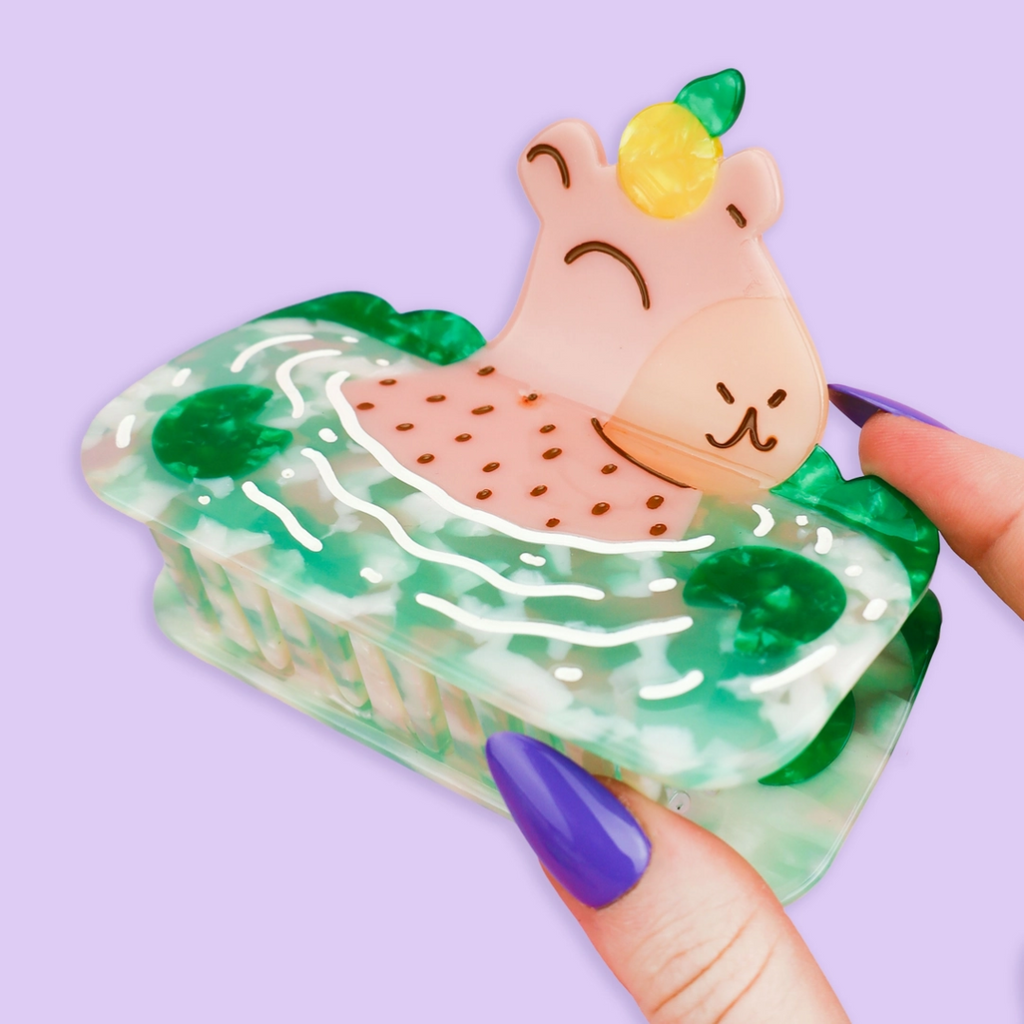 Cute Swimming Capybara XL Hair Claw - Freshie & Zero Studio Shop
