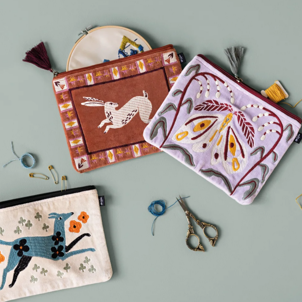 Folktale Embroidered Large Flat Pouch - Freshie & Zero Studio Shop