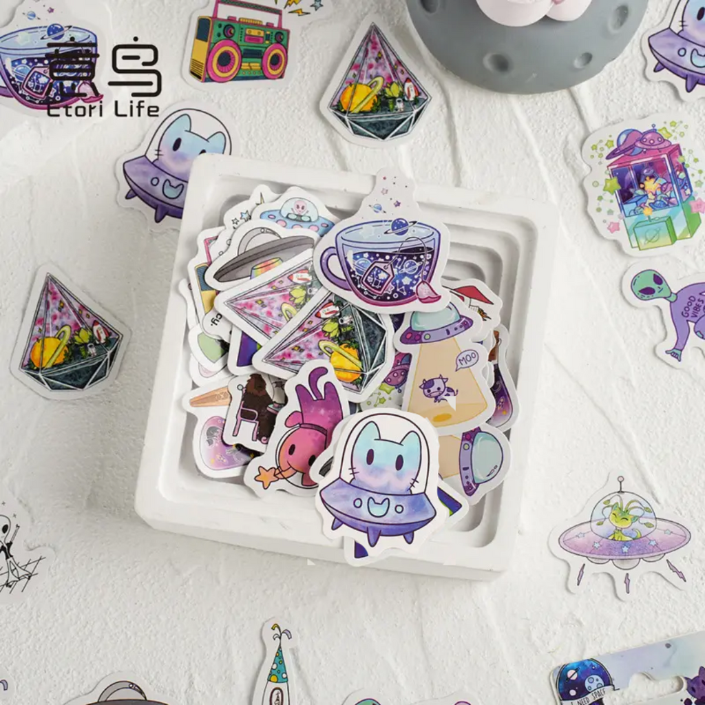 Little Box of Kawaii Paper Stickers: Space Party - Freshie & Zero Studio Shop