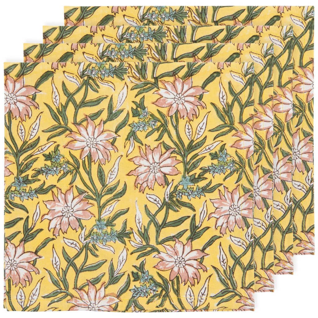 Clematis Block Print Napkins - Set of 4 - Freshie & Zero Studio Shop