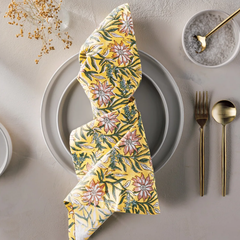 Clematis Block Print Napkins - Set of 4 - Freshie & Zero Studio Shop