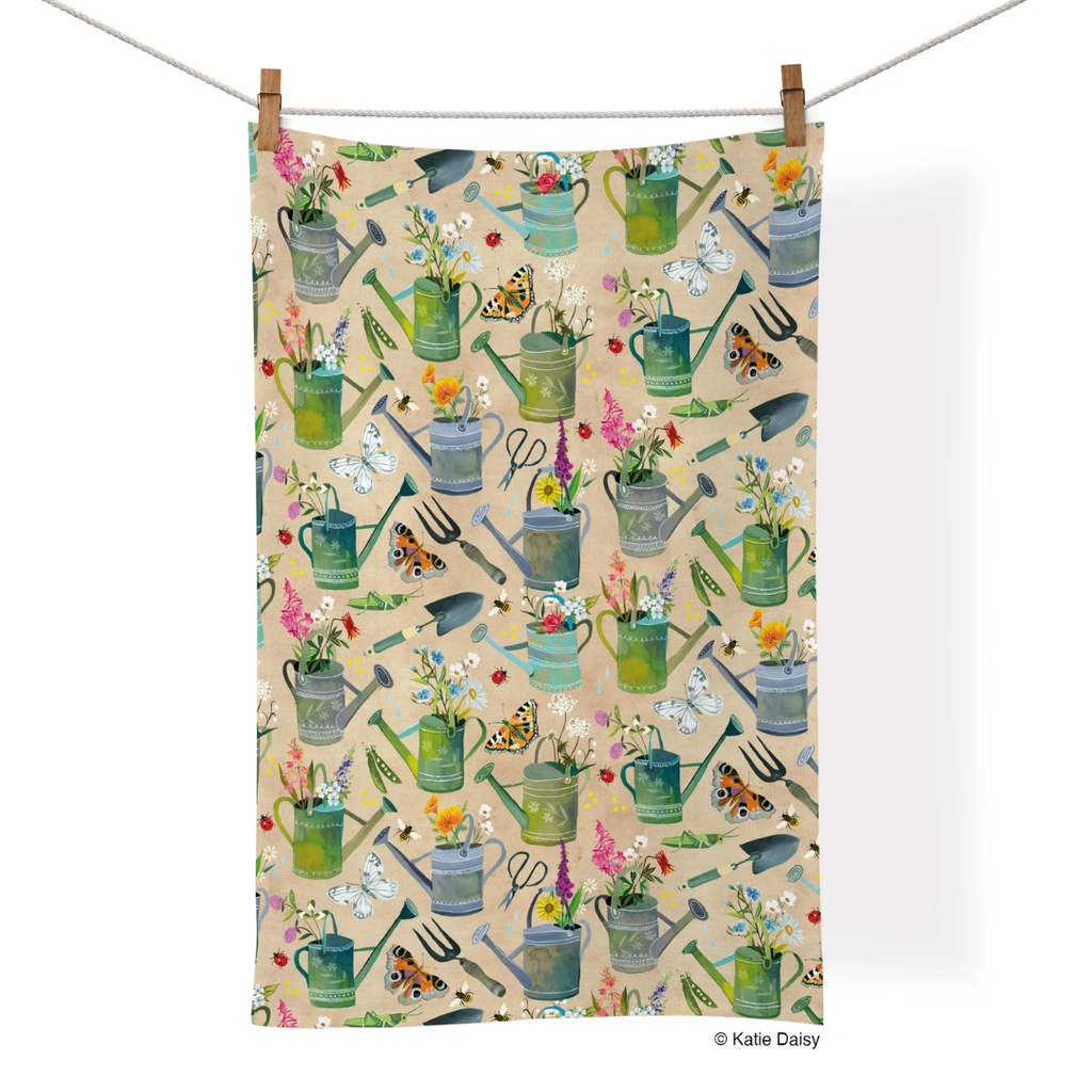 Watering Can Cotton Tea Towel by Katie Daisy - Freshie & Zero Studio Shop