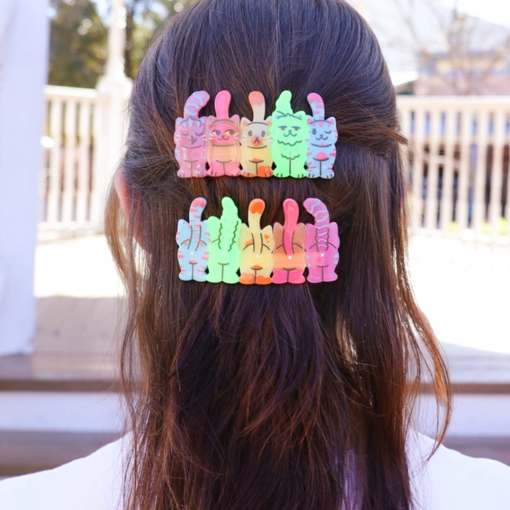 Silly Colorful Cats Hair Clips - Set of 2 - Freshie & Zero Studio Shop