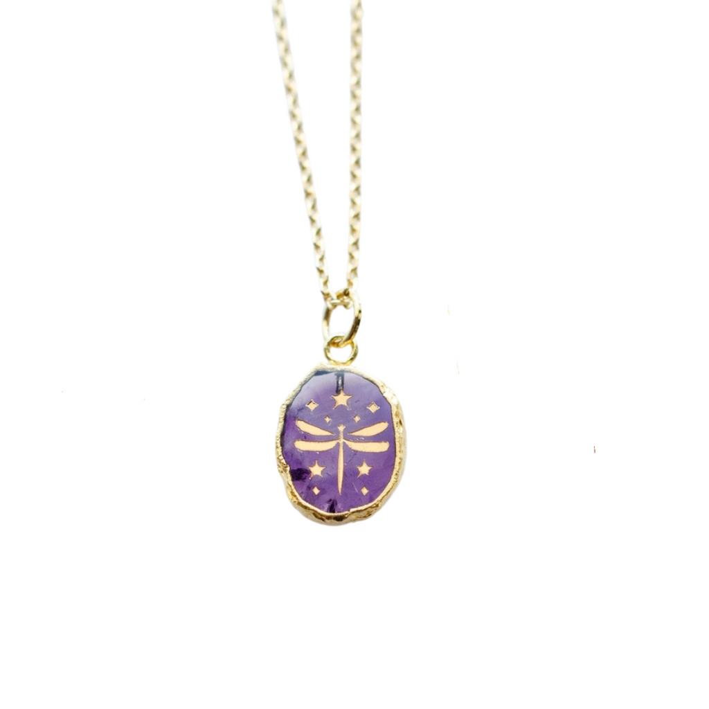 Amethyst Dragonfly Gemstone Necklace - Freshie & Zero Studio Shop