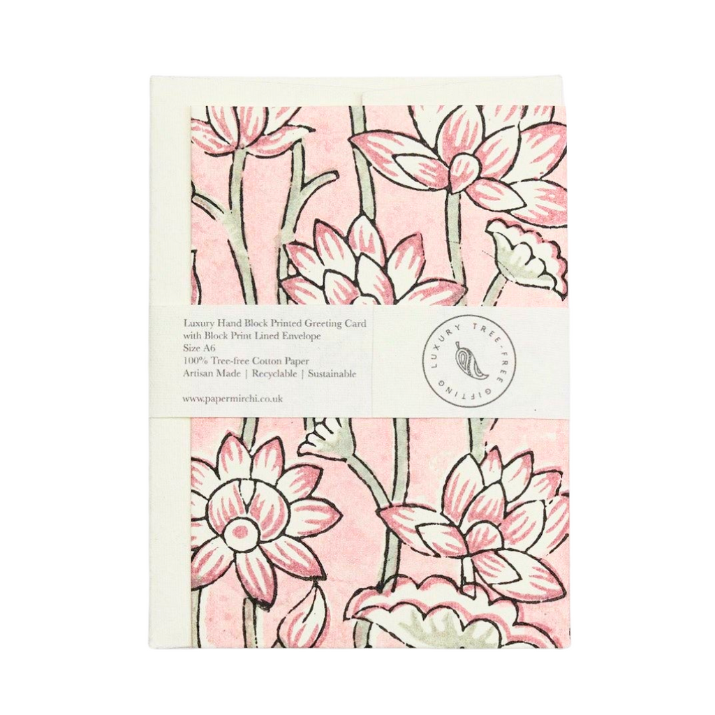 Lotus Pink Earth Hand Block Printed Greeting Card - Freshie & Zero Studio Shop