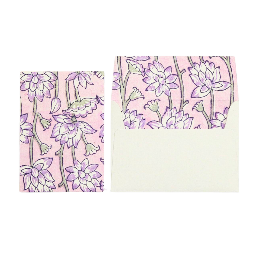 Lotus Lavender Hand Block Printed Greeting Card - Freshie & Zero Studio Shop