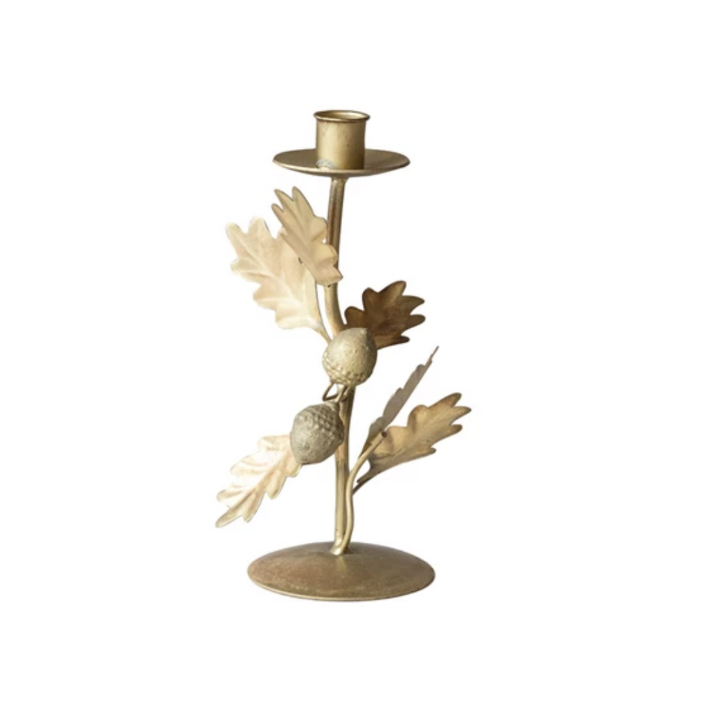 Metal Oak Leaves and Acorns Taper Holder - Freshie & Zero Studio Shop