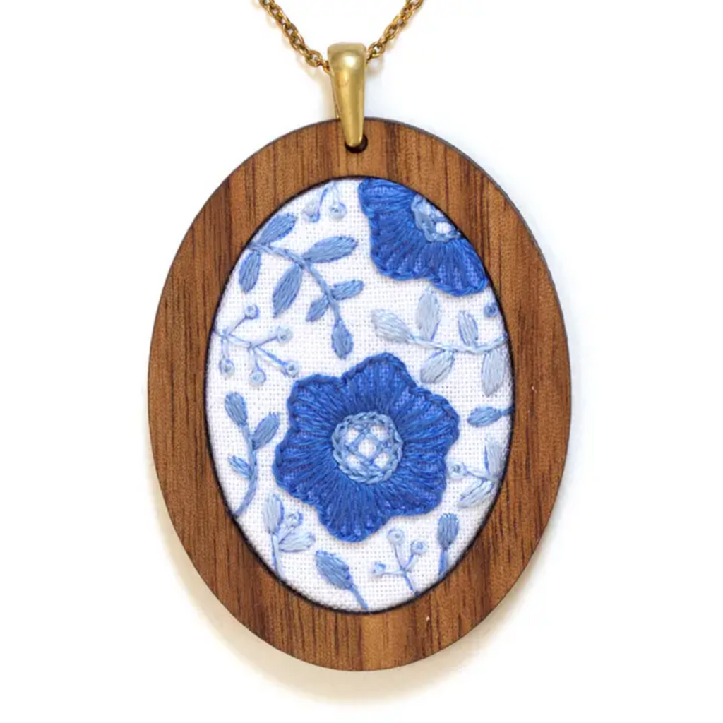 Embroidery Pendant Kit: Delft Daisy | Intermediate - Freshie & Zero Studio Shop