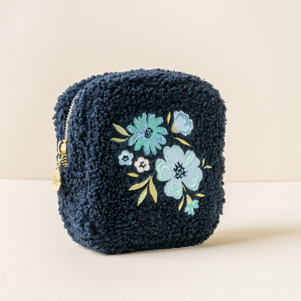 Square Teddy Pouch - Floral Navy - Freshie & Zero Studio Shop