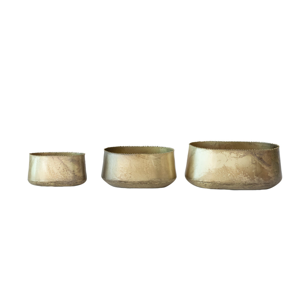 Metal Planters with Beaded Edge, Antique Brass Finish - Freshie & Zero Studio Shop