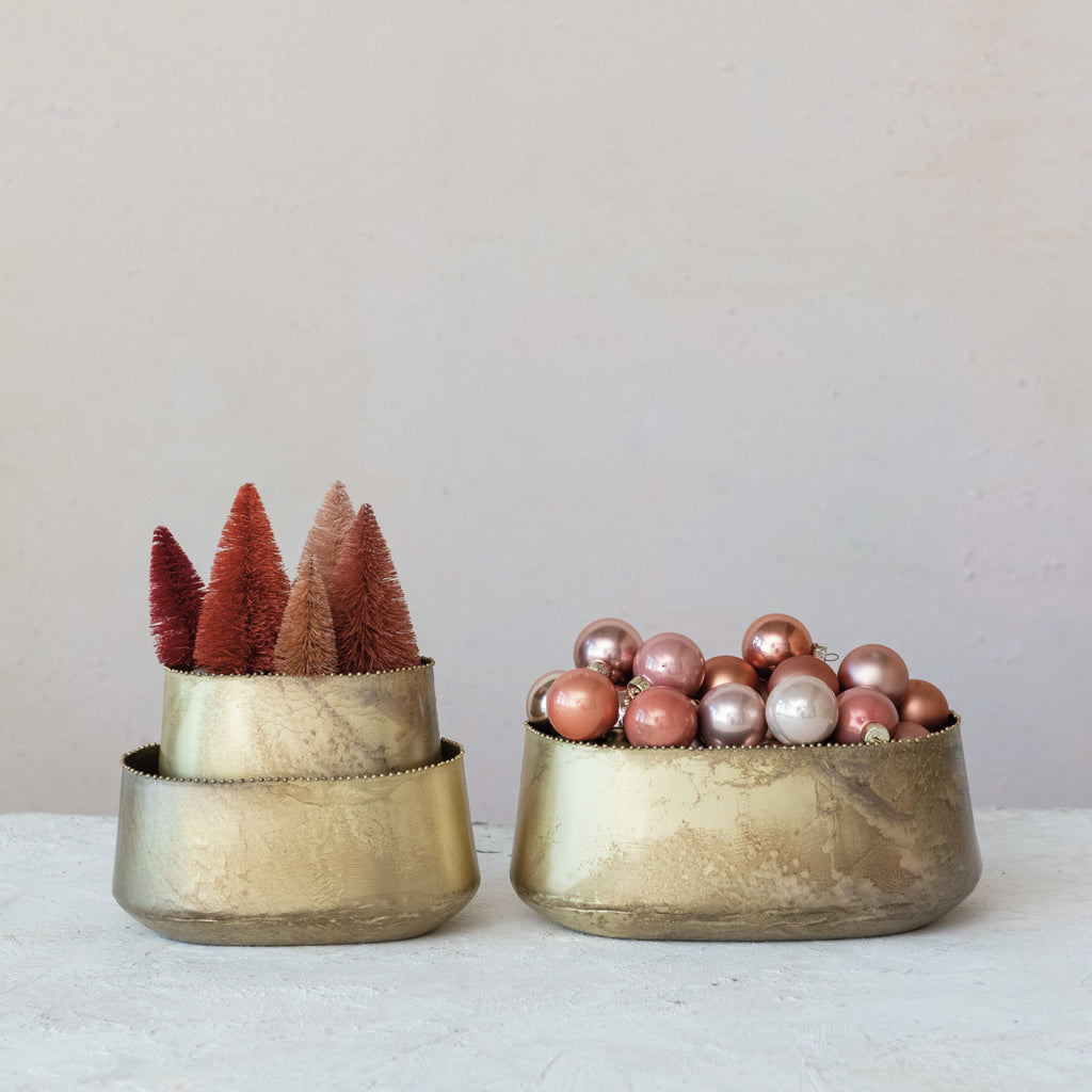 Metal Planters with Beaded Edge, Antique Brass Finish - Freshie & Zero Studio Shop
