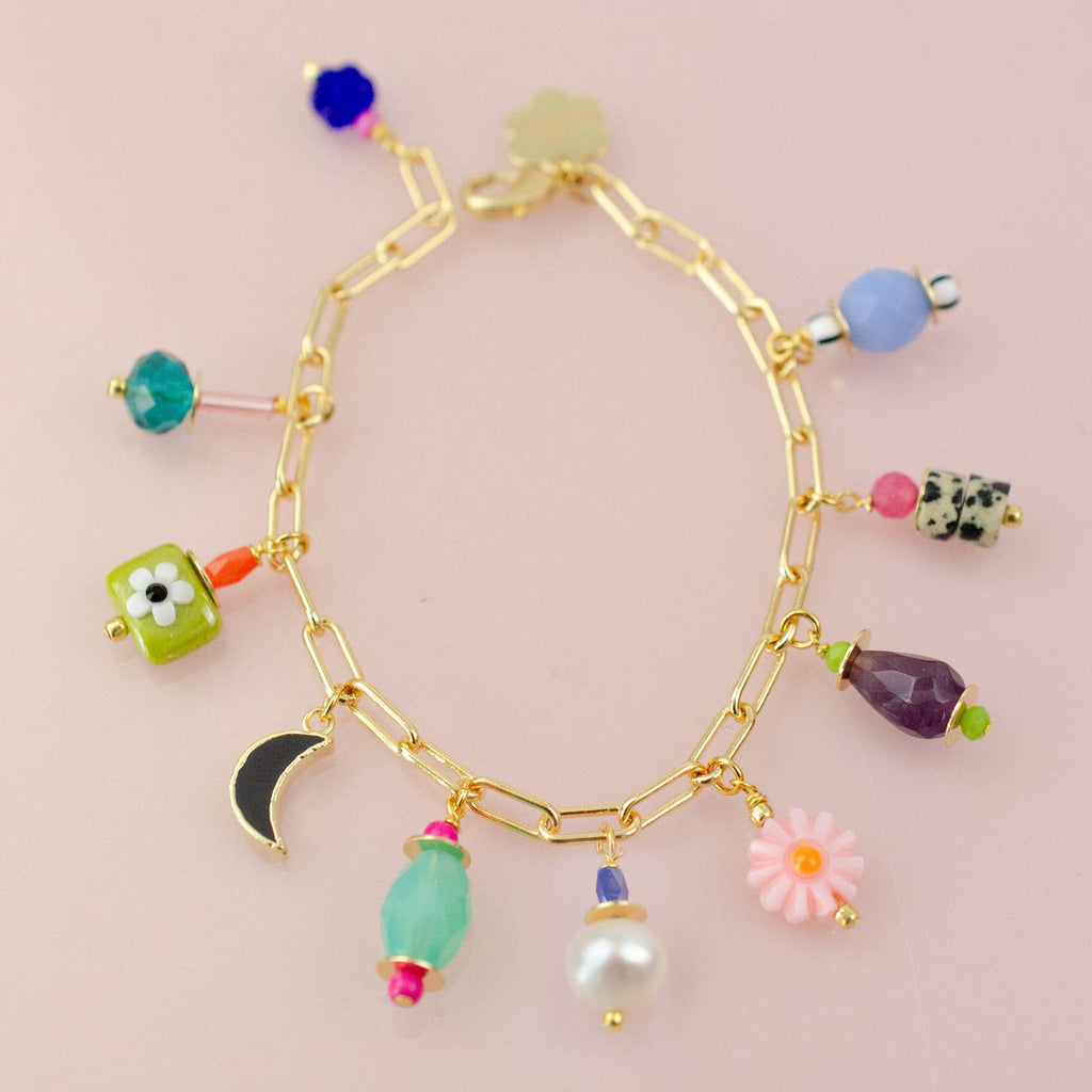 Colorful Cool Tones Pearl Charm Bracelet by Jill Makes - Freshie & Zero Studio Shop