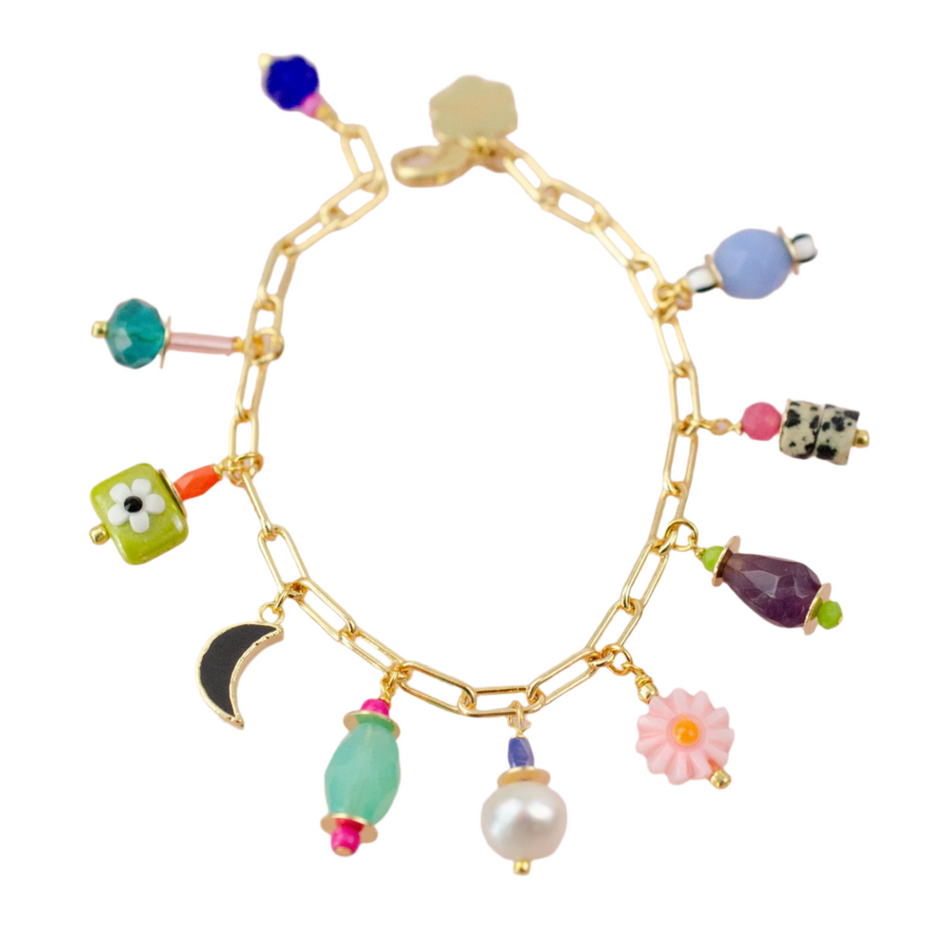 Colorful Cool Tones Pearl Charm Bracelet by Jill Makes - Freshie & Zero Studio Shop