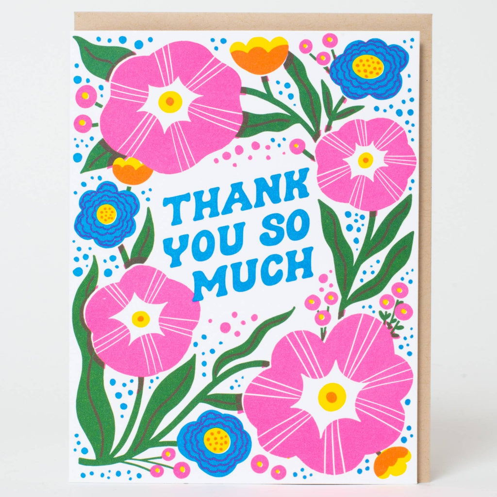 Thanks So Much Flowers Letterpress Card - Freshie & Zero Studio Shop