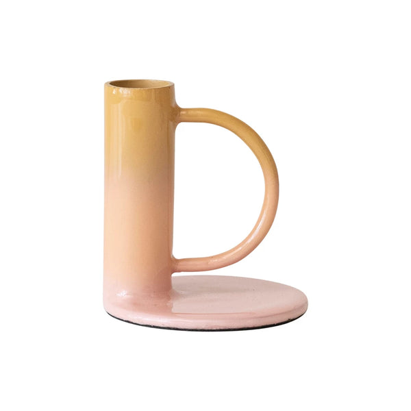 Enameled Yellow & Pink Taper Candle Holder - Freshie & Zero Studio Shop