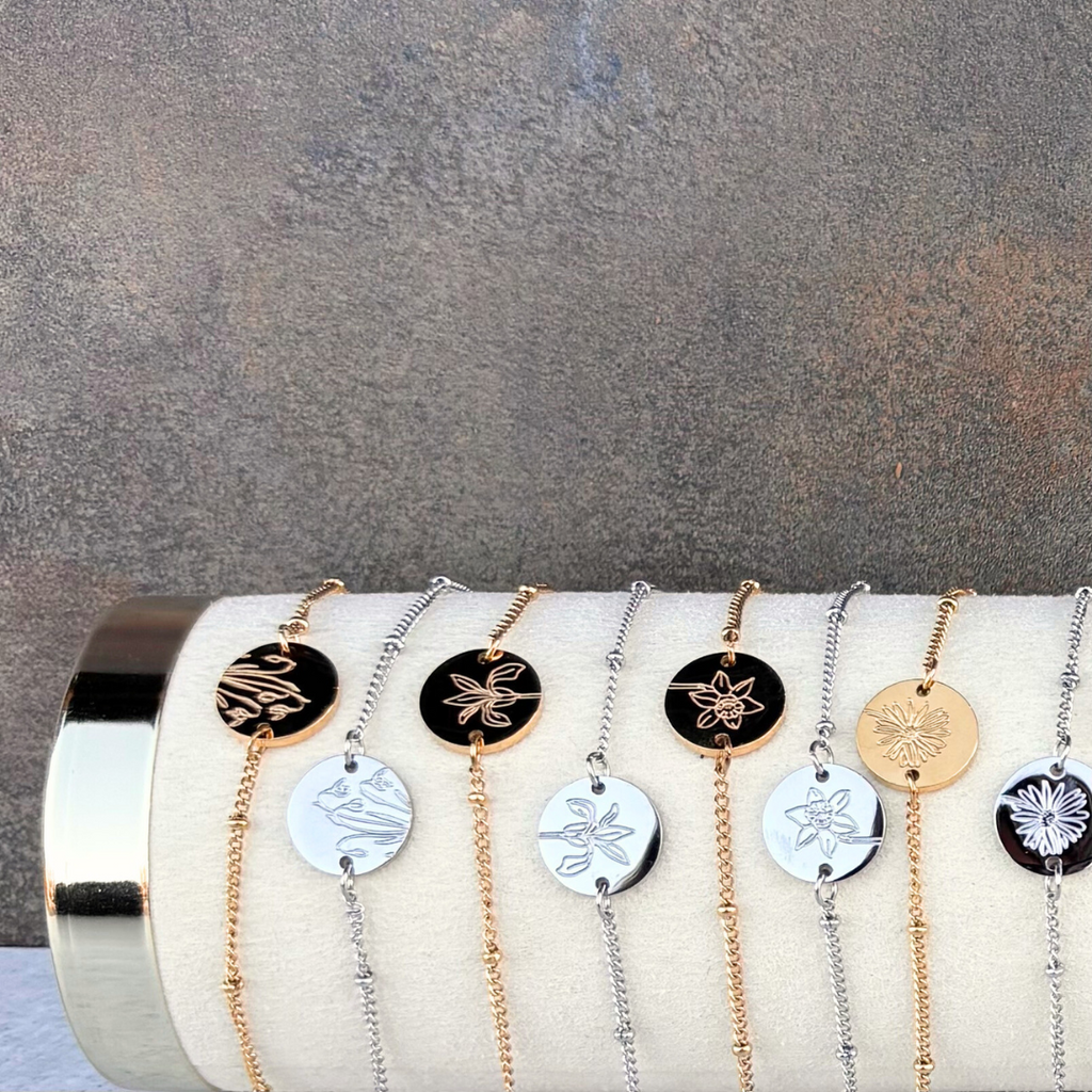Gold Birth Flower Bracelets by Gratinsta - Freshie & Zero Studio Shop