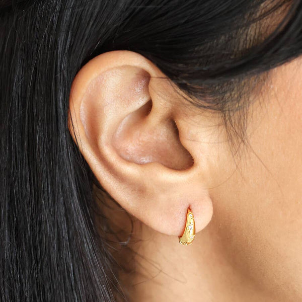 Crystal Daisy Star Gold Huggie Hoop Earrings - Freshie & Zero Studio Shop