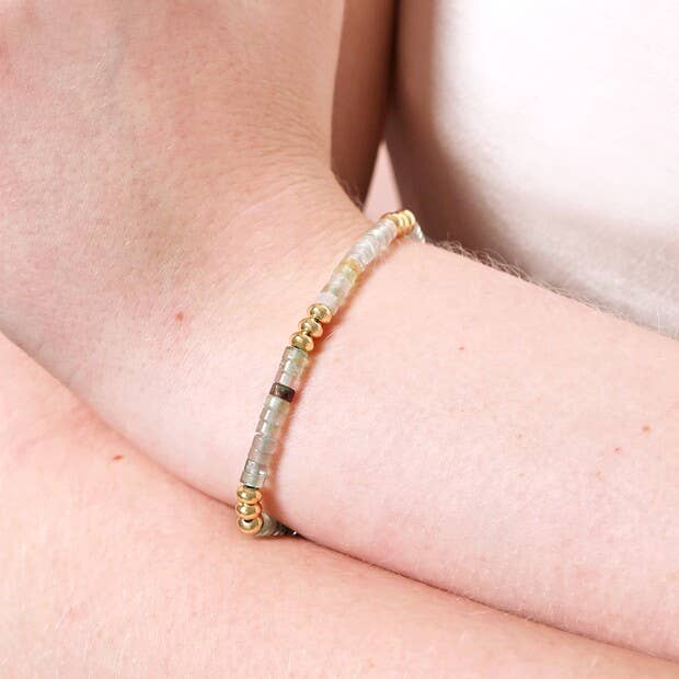 Green Semi-Precious Stone Heishi Beaded Bracelet in Gold - Freshie & Zero Studio Shop