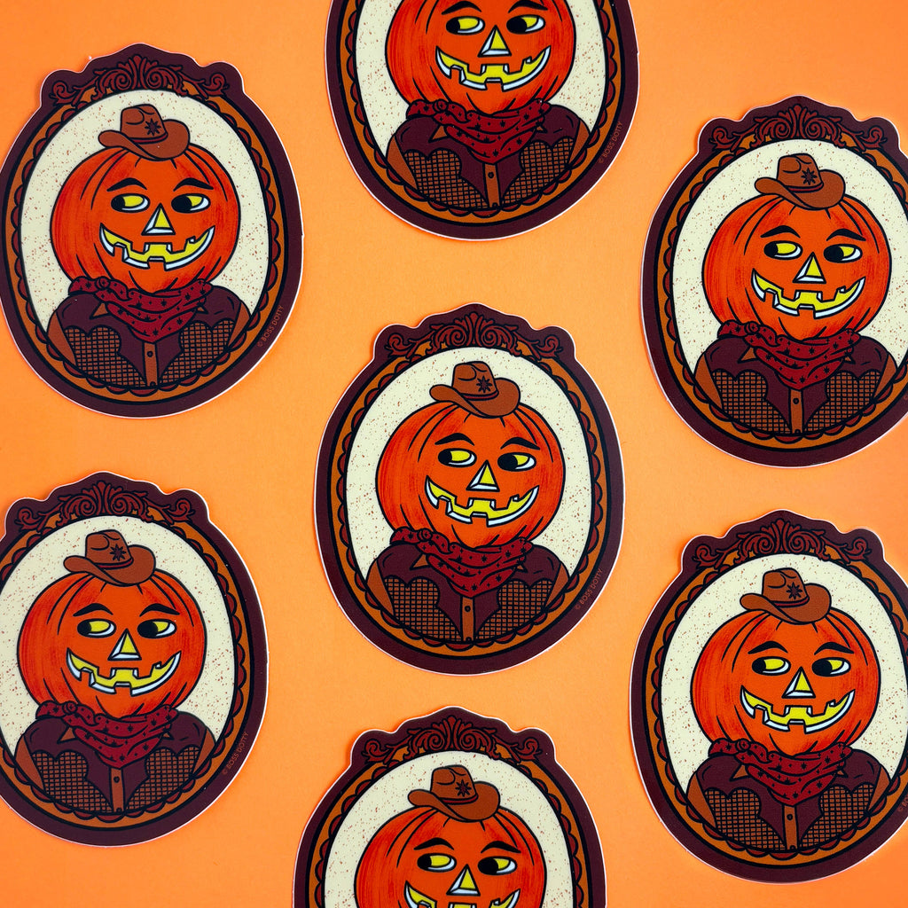 Cowboy Jack-O-Lantern Sticker - Freshie & Zero Studio Shop
