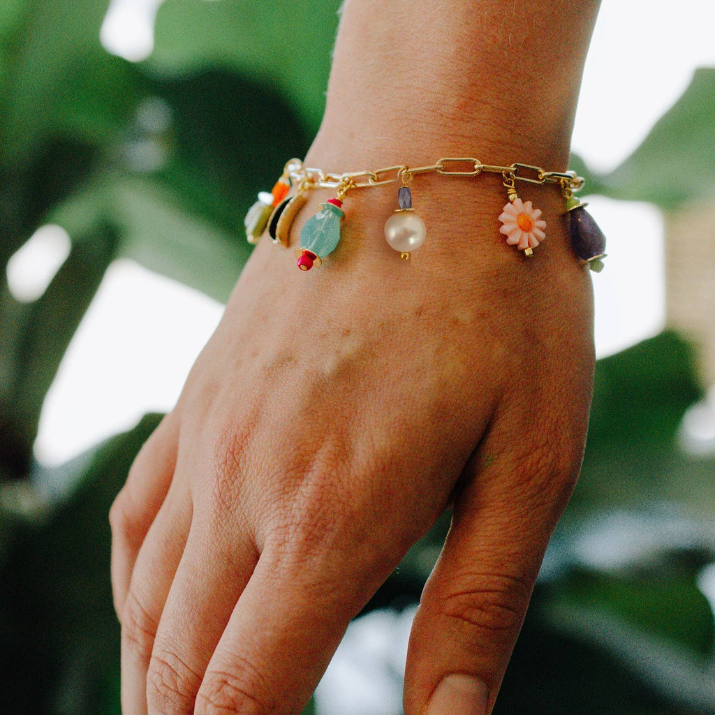 Colorful Cool Tones Pearl Charm Bracelet by Jill Makes - Freshie & Zero Studio Shop