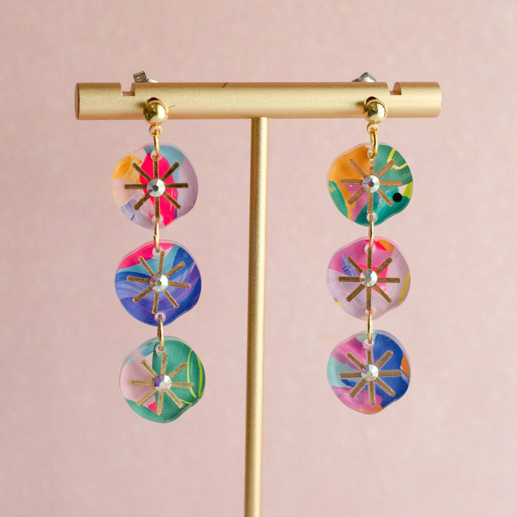 Handpainted Colorful Abstract Dangle Earrings by Jill Makes - Freshie & Zero Studio Shop