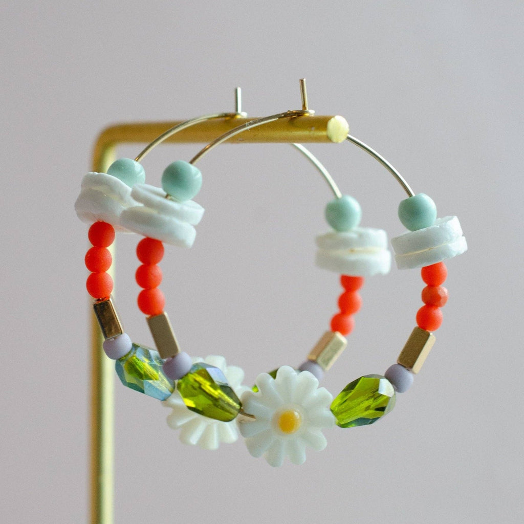 Daisy Gold filled Beaded Hoop Earrings by Jill Makes - Freshie & Zero Studio Shop