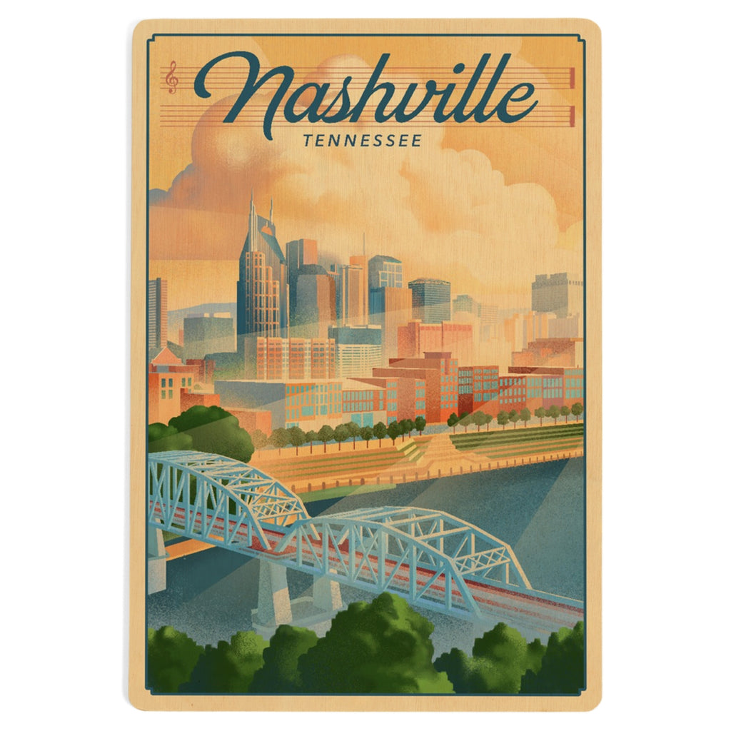 Nashville Lithograph Print Wooden Postcard - Freshie & Zero Studio Shop