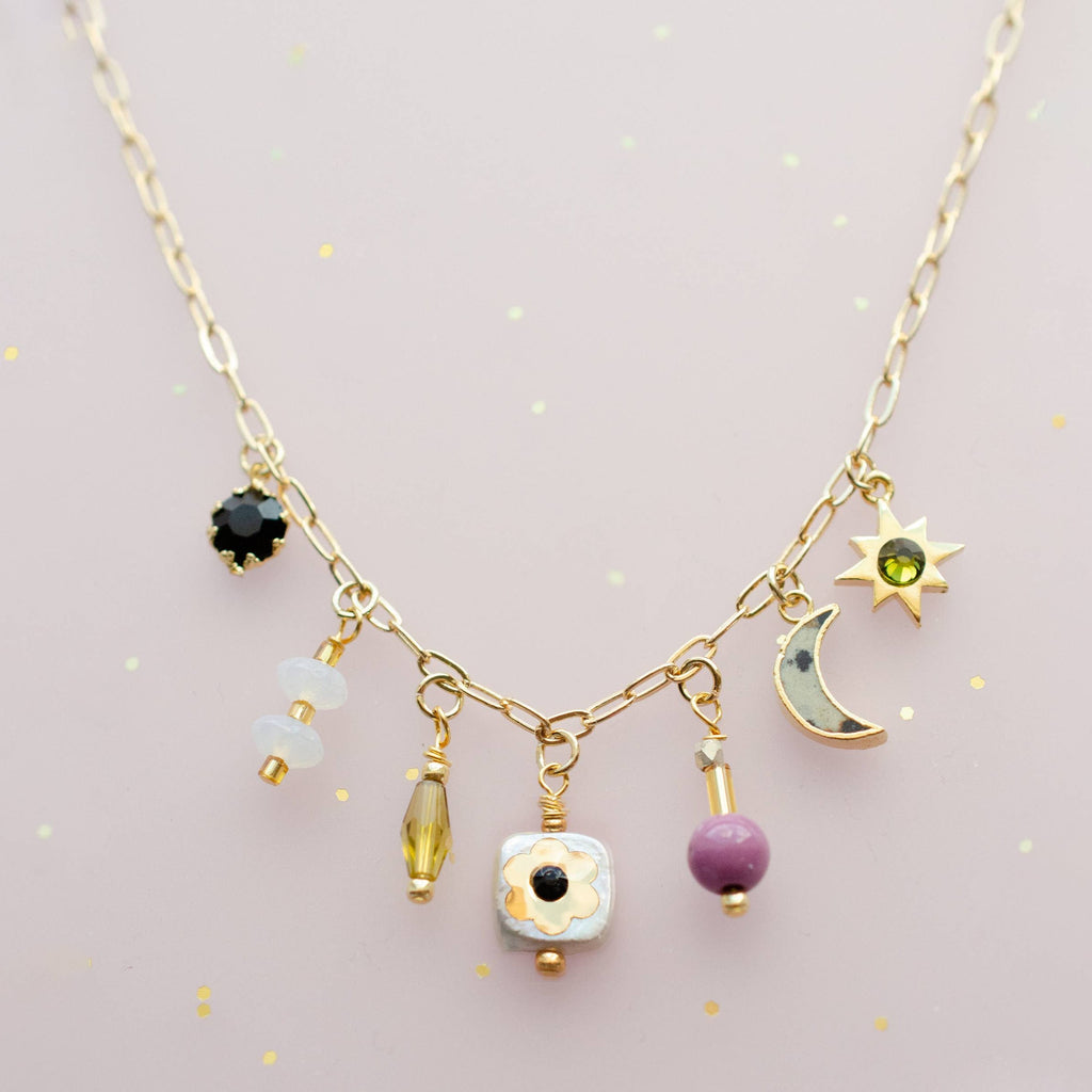 Dainty Flower Beaded Charm Necklace by Jill Makes - Freshie & Zero Studio Shop