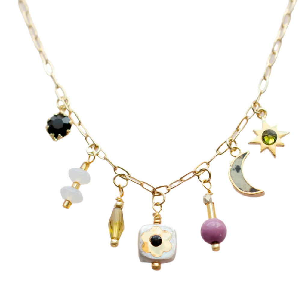 Dainty Flower Beaded Charm Necklace by Jill Makes - Freshie & Zero Studio Shop