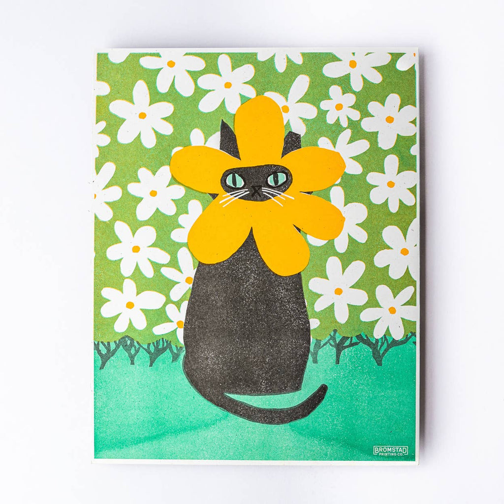 Rarest Bloom - 11"x14" Black Cat Risograph Print - Freshie & Zero Studio Shop