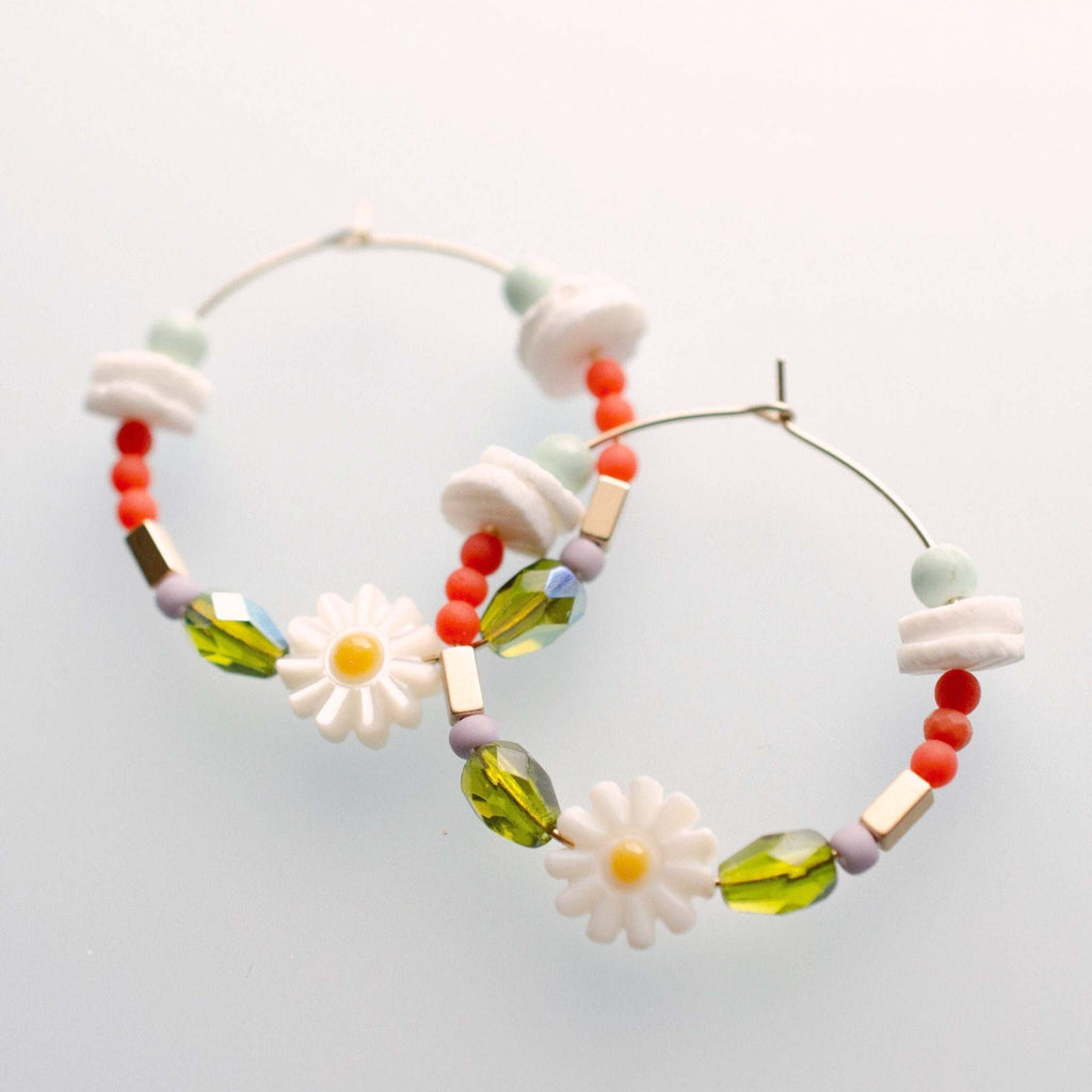 Daisy Gold filled Beaded Hoop Earrings by Jill Makes - Freshie & Zero Studio Shop