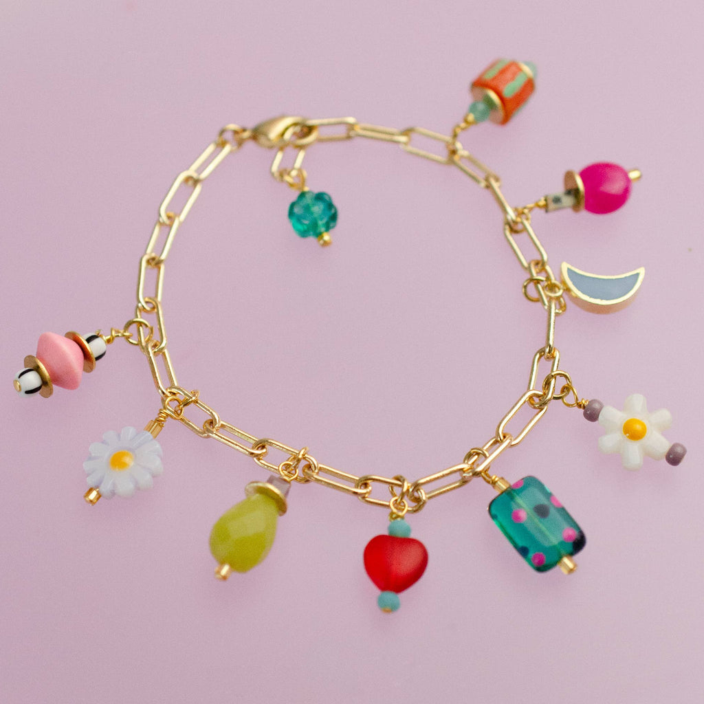 Colorful Jewel Tone Flower Charm Bracelet by Jill Makes - Freshie & Zero Studio Shop