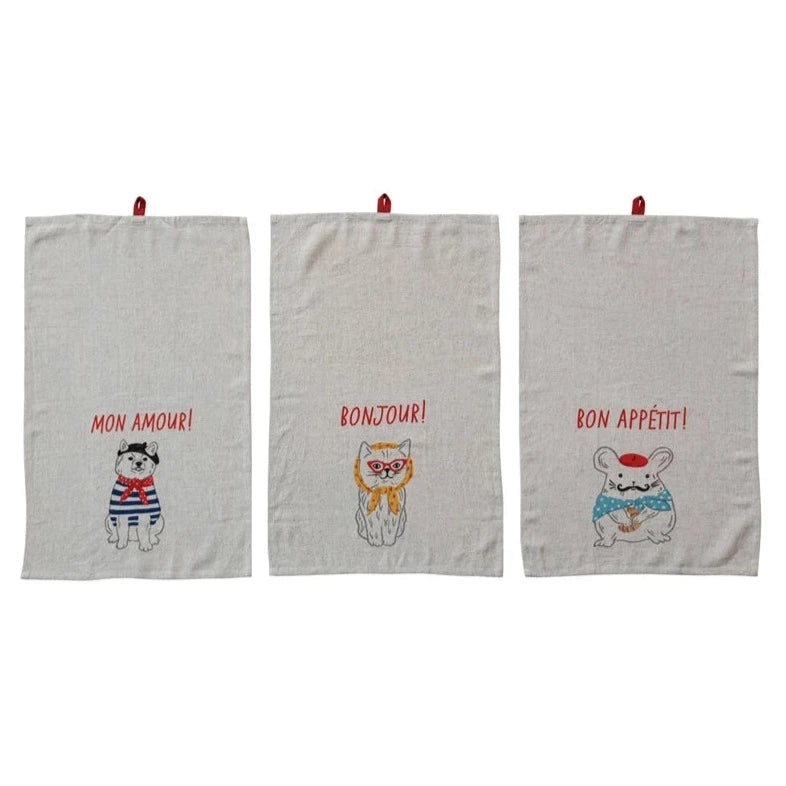 French Animals Linen Blend Tea Towels - Freshie & Zero Studio Shop
