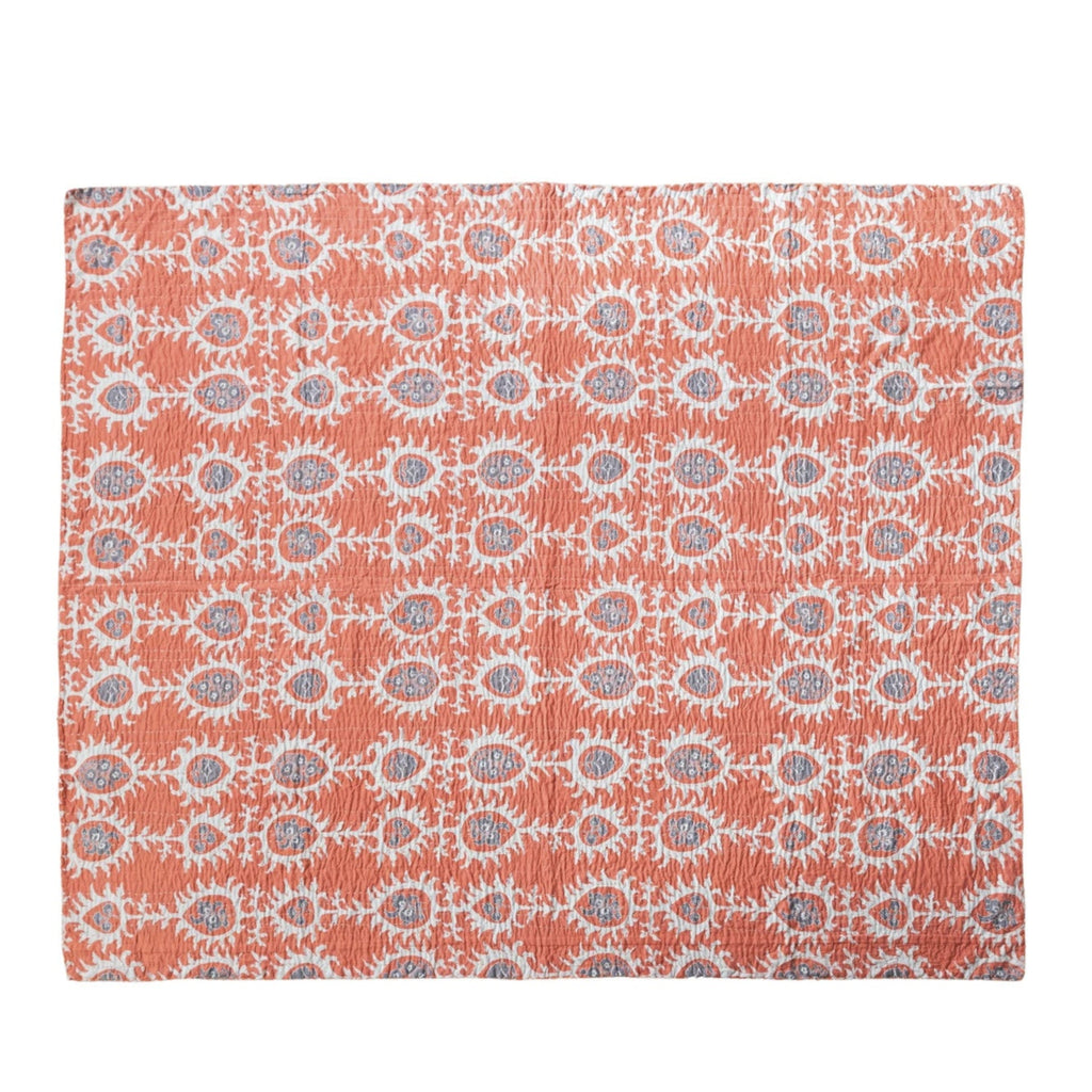 Orange Suzani Cotton Voile Throw Blanket - Freshie & Zero Studio Shop