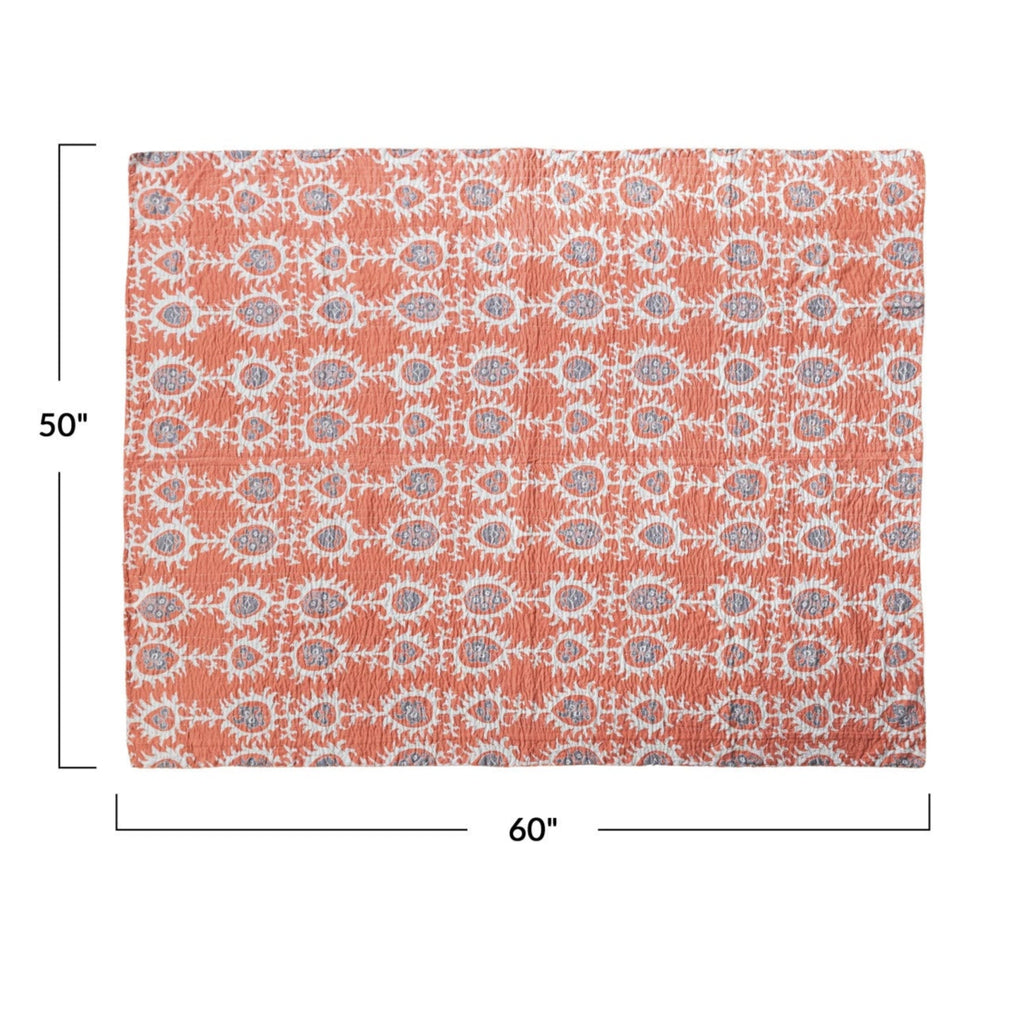 Orange Suzani Cotton Voile Throw Blanket - Freshie & Zero Studio Shop