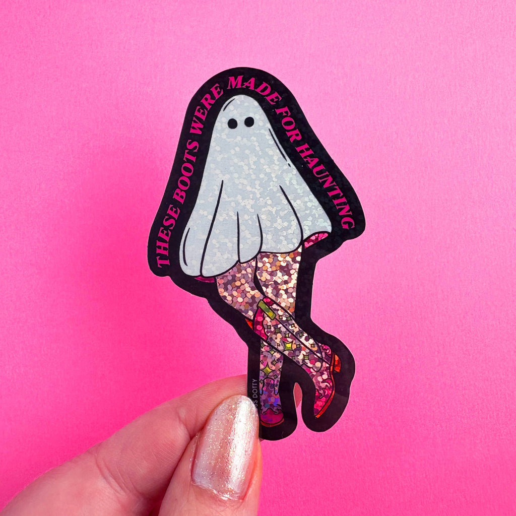 Haunting Boots Glitter Ghost Sticker - Freshie & Zero Studio Shop