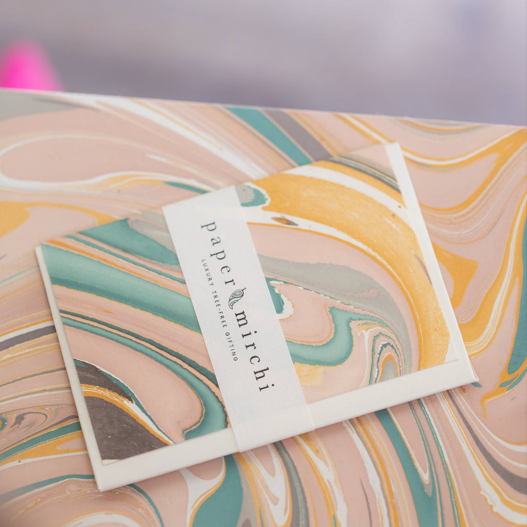 Rose Quartz Waves Hand Marbled Greeting Card - Freshie & Zero Studio Shop