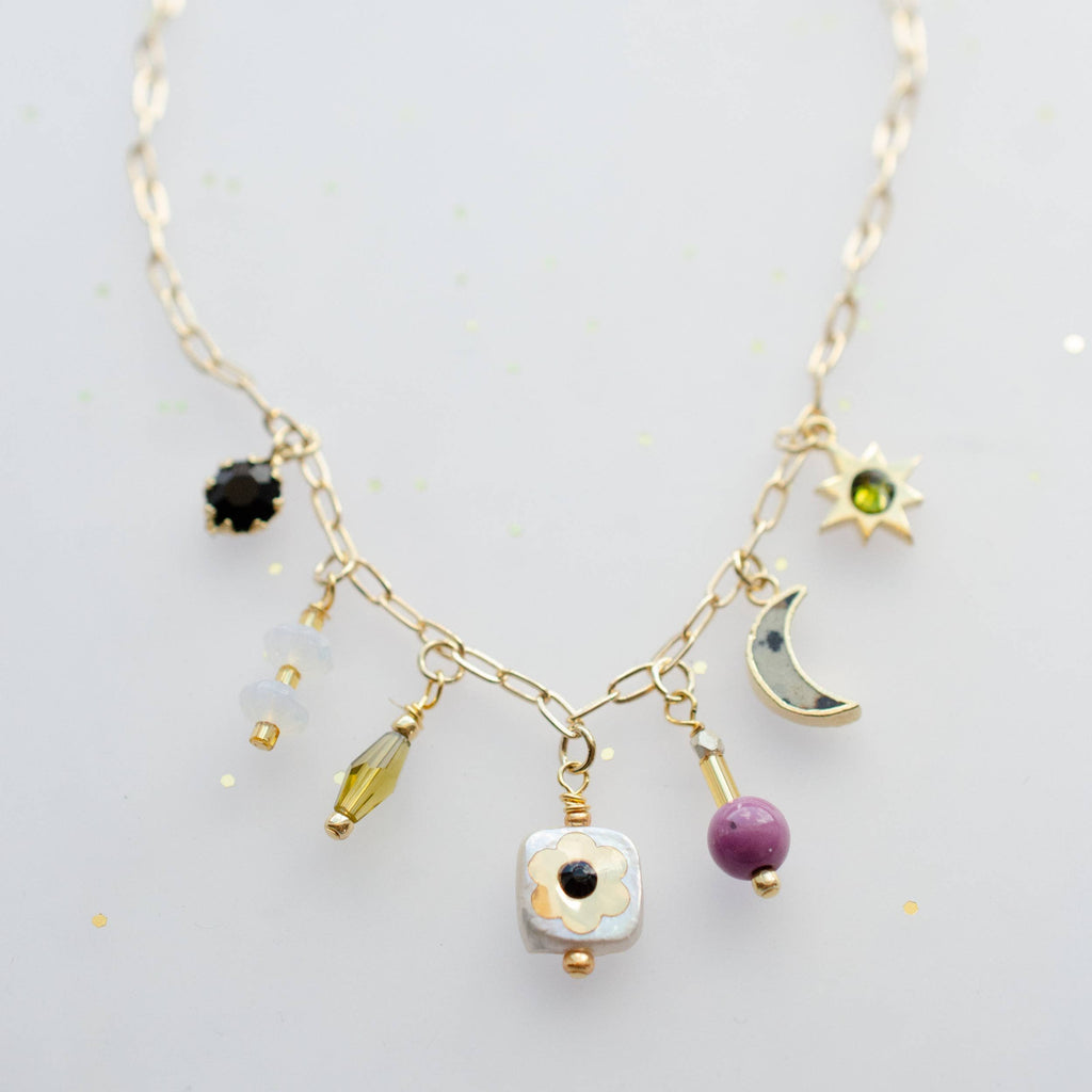 Dainty Flower Beaded Charm Necklace by Jill Makes - Freshie & Zero Studio Shop