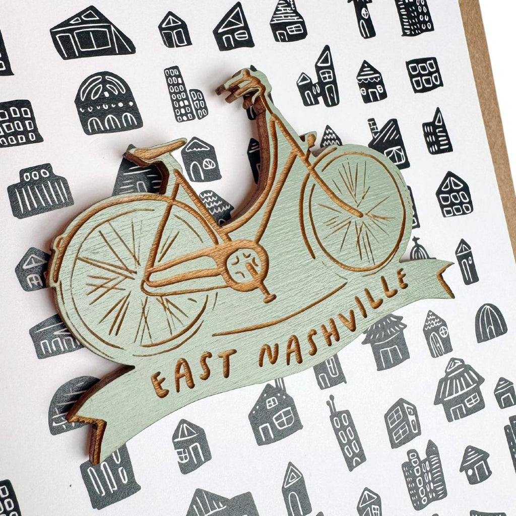East Nashville Greeting Card with Bike Magnet - Freshie & Zero Studio Shop