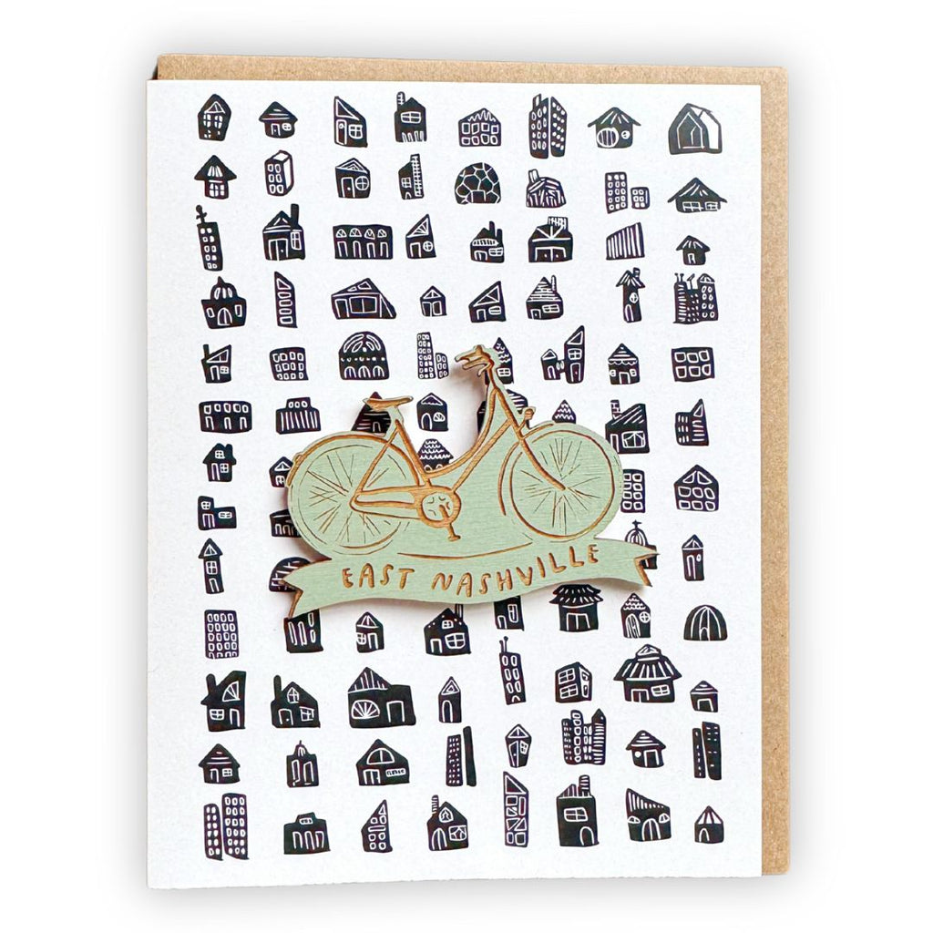 East Nashville Greeting Card with Bike Magnet - Freshie & Zero Studio Shop