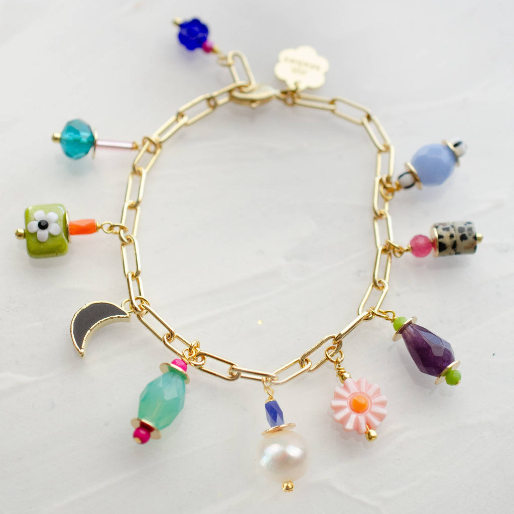 Colorful Cool Tones Pearl Charm Bracelet by Jill Makes - Freshie & Zero Studio Shop